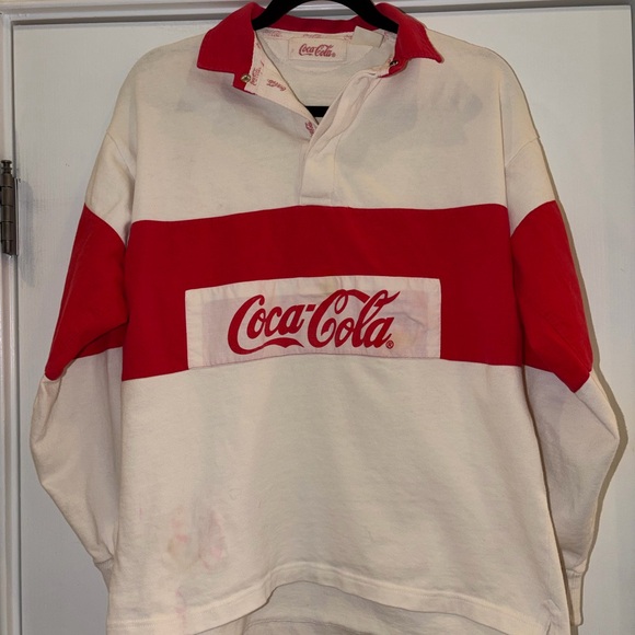 Coca Cola Tops - Vintage 90s COCA COLA Big Logo Polo Rugby Shirt Long Sleeve